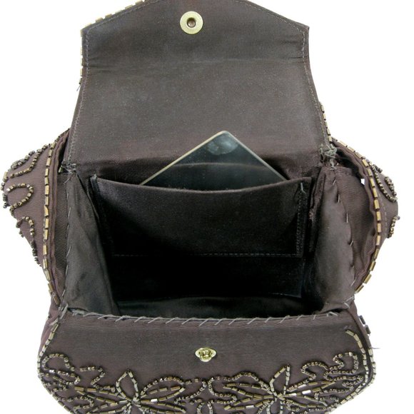 Beaded Box Purse Handbag Brown Evening Vintage - Picture 5 of 6